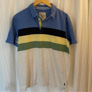 Fat Face PoloShirt Mens L Cotton Striped Preppy Outdoor Top Blue Casual Spring